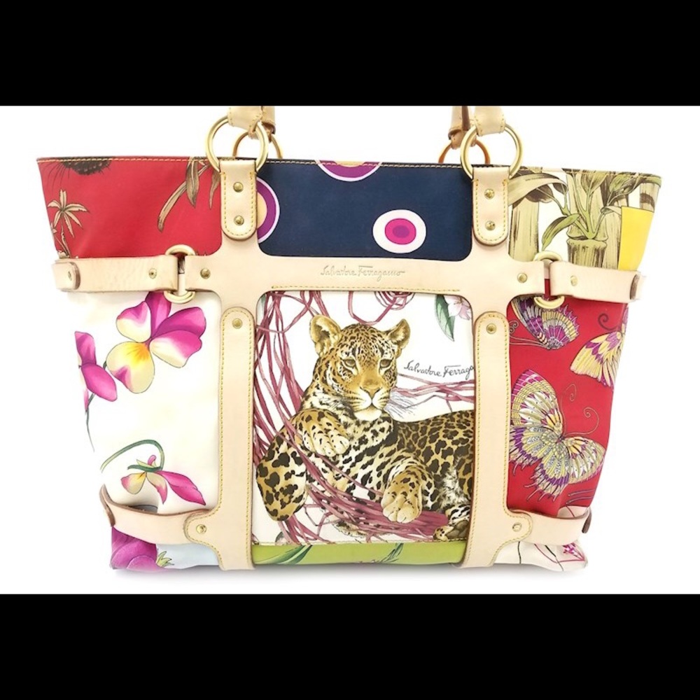 Salvatore Ferragamo Leopard Animal Print Tote